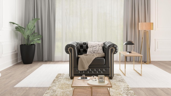 S-Style Möbel Chesterfield-Sessel Jeff aus veganem Leder mit Holzfüßen, mit Wellenfederung Bild 5