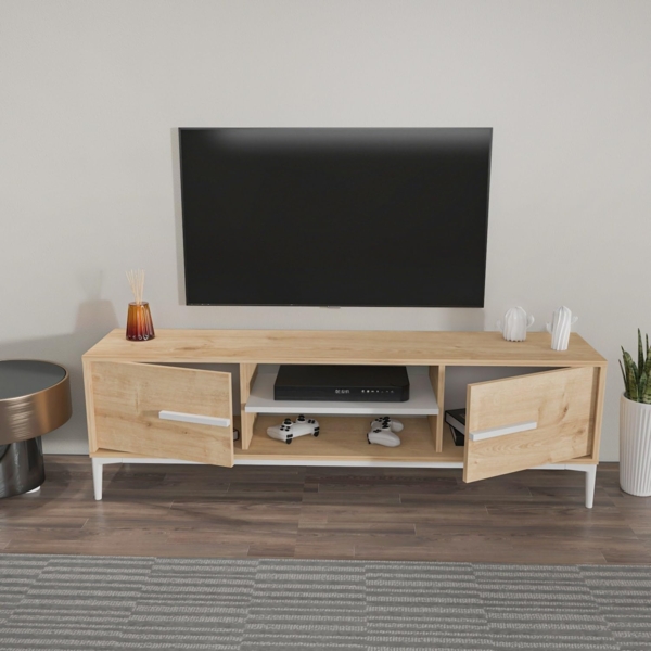 Hanah Home Stylish TV Stand, Oak & White, 120 x 43.6 x 29.6 cm | 100% Melamine Coated Particle Board, 18 mm Thick | Modern Design for Living Room & Entertainment Spaces Bild 3