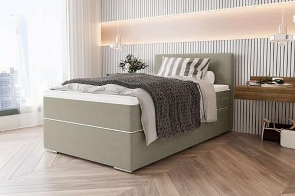 99rooms Phönix Mini Boxspringbett 90x200 cm Webstoff MALMO_NEW Beige