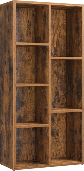 Vasagle Bücherregal mit 7 Fächern, Würfelregal, offenes Standregal, für Wohnzimmer, Arbeitszimmer, Büro, 50 x 24 x 106 cm (L x B x H), Vintage, Dunkelbraun LBC27BX