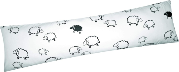 Heubergshop Seitenschläferkissenbezug, (1 Stück), 40x145cm Schafe Lämmer in Weiß und Schwarz 100% Baumwolle (99-2-B)