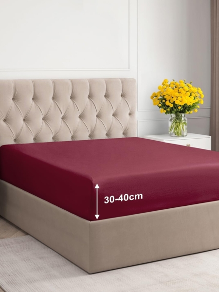 Spannbettlaken 90x200 Weinrot 40 cm Steghöhe - Luxuriöses Spannbetttuch für Einzelbett - Passt auf Matratzen bis zu 40 cm Höhe - Weiches, knitterfreies und atmungsaktives Bettlaken - Einzelpackung