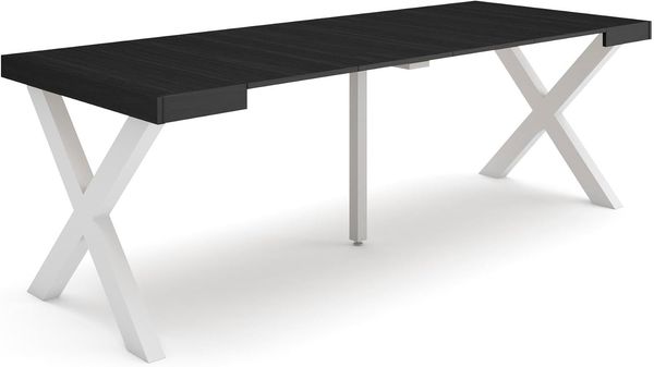 Skraut Home | Ausziehbarertisch | Multifunktionaler ausziehbarer | 220 | Für 10 Gäste | Massivholz Beine | Moderner Stil | Schwarz