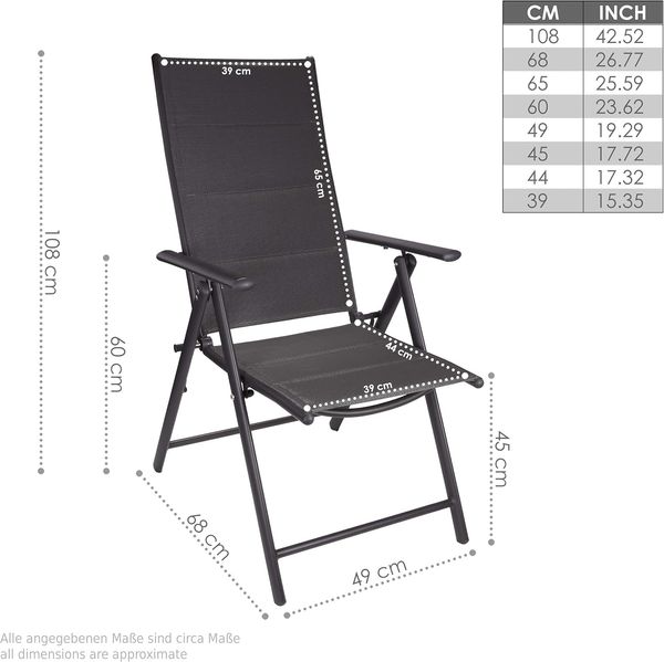 2er Set Gartenstuhl Riva - Hochlehner Stuhl klappbar - 7-Fach verst. Rückenlehne - Metall - Wetterfest, anthrazit Bild 3