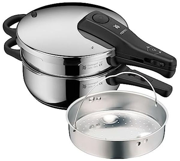 WMF Schnellkochtopf, Cromargan Edelstahl rostfrei 18/10 (2-tlg), 3-in-1 Kochtopf, Kochanzeige, 7-stufiges Sicherheitssystem
