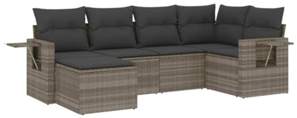 vidaXL 6-tlg. Garten-Sofagarnitur mit Kissen Hellgrau Poly Rattan 3252799