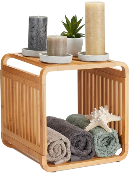 Relaxdays Regal mit Ablagen, Bambus natur, 33 x 33 x 33 cm