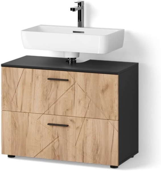 Livinity® Waschbeckenunterschrank Ronco, Goldkraft Eiche/Anthrazit/Anthrazit, 80 x 58.6 cm