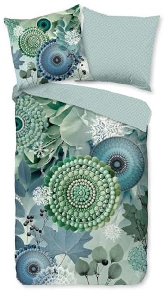 hip Flanell Bettwäsche 135x200 Isehin Mandala Blätter kalt blau-grün 33374