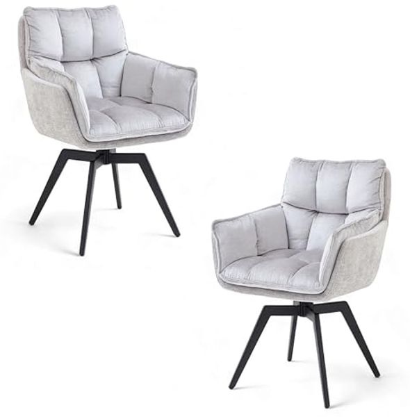 ALANI Esszimmerstühle 2er Set mit schwarzem Metallgestell, Silber - Bequeme Samt Stühle für Esszimmer & Küche - 64 x 89 x 65,5 cm (B/H/T)