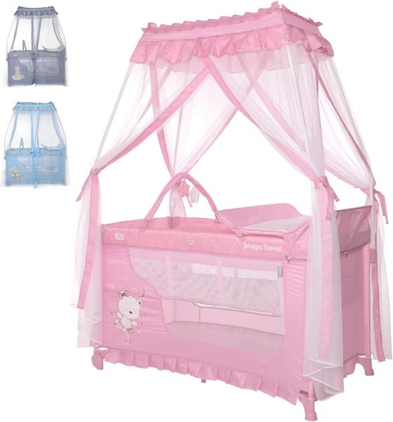 Lorelli Reisebett Magic Sleep 2 Ebenen Baldachin Mobile Wickelauflage faltbar pink