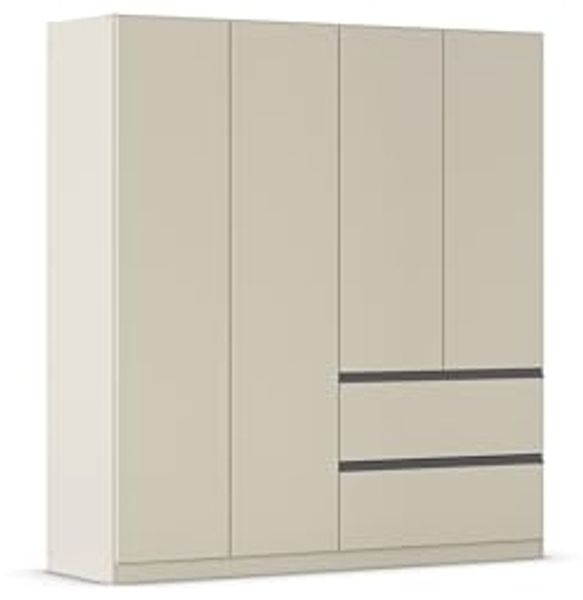 Rauch Möbel Costa, Kleiderschrank für Schlafzimmer, Kinderzimmer, Babyzimmer, Garderobe, Flur, 4-türig, 2 Schubladen, Push-to-Open, Zubehör Basic, Farbe Beige, Breite 181 cm