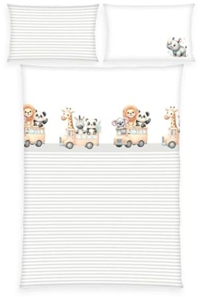 Herding Flanell Kinder Baby Bettwäsche Adventure Safari weiß silber 100x135 cm
