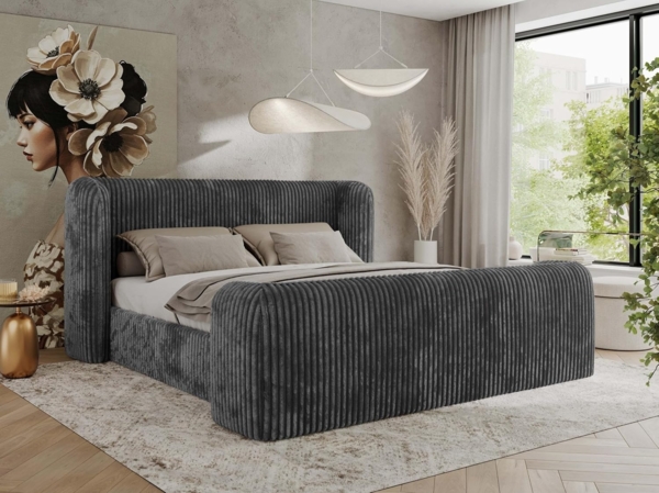 Polsterbett mit Lattenrost, Doppelbett für Schlafzimmer, Gepolstertes Kopfteil - EMORA CLASSIC DUO - 200 x 200 cm - Grau Cord