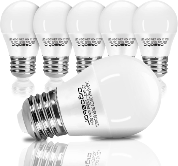 Aigostar LED Leuchtmittel E27 5W Tropfen Birne Licht Warmweiß 3000K 420 Lumen Abstrahlwinkel 180 Grad Tropfen Glühbirne 5er Verpackung