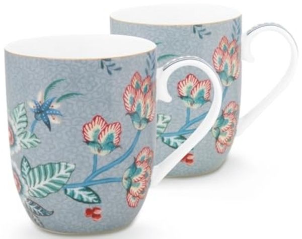 PiP Studio Becher Flower Festival Henkelbecher Light Blue 145ml Set2, Porzellan, Set/2 Mugs Small Flower Festival Light Blue145ml