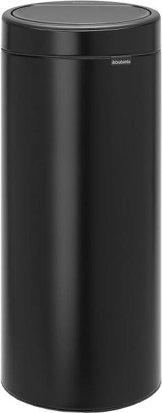 Brabantia Touch Bin, Mülleimer, Abfalleimer, Papierkorb in Matt Black, 30 Liter, 115301