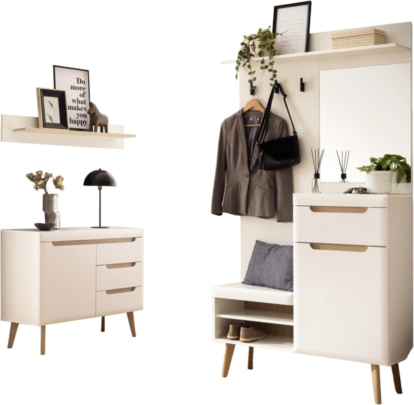 Garderobe Set 3-tlg. Isgard in weiß und Eiche 227 cm