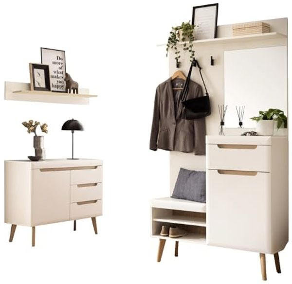 Garderobe Set 3-tlg. Isgard in weiß und Eiche 227 cm