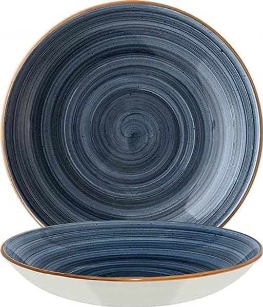6x Pastateller Geschirr tief 25cm 130cl Blau Creme rund Porzellan Bonna Aura Dusk Bloom Kantenschutz