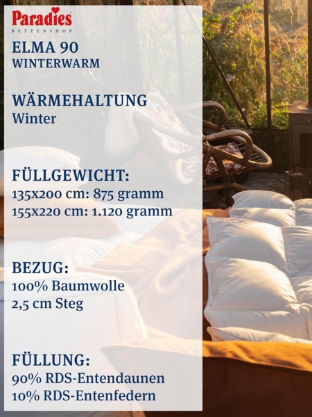 Paradies Daunenbettdecke Elma 90, Füllung: 90% Daunen, 10% Federn, Bezug: 100% Baumwolle, natürliche Leichtigkeit Bild 3
