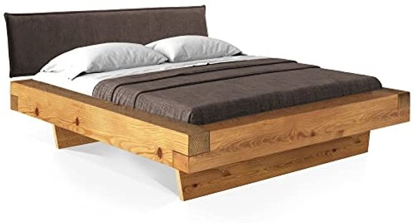 Möbel-Eins CURBY Balkenbett mit Polster-Kopfteil, Wangenfuß, Material Massivholz Natur 140x200 cm Stoff Braun