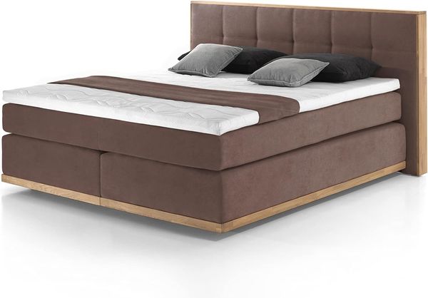 Mivano Levana Boxspringbett mit Sockel aus Eiche, 7-Zonen-Federkern, Matratzen H2 + Topper Basic, Mikrofaser, Braun, Liegefläche 200x200 cm Bild 5
