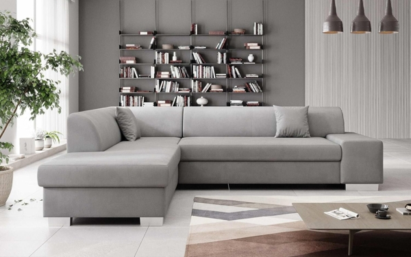 Designer Sofa Pina mit Schlaf- und Klappfunktion Samt Hellgrau Links Bild 2
