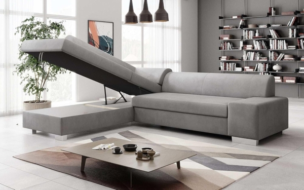 Designer Sofa Pina mit Schlaf- und Klappfunktion Samt Hellgrau Links Bild 4