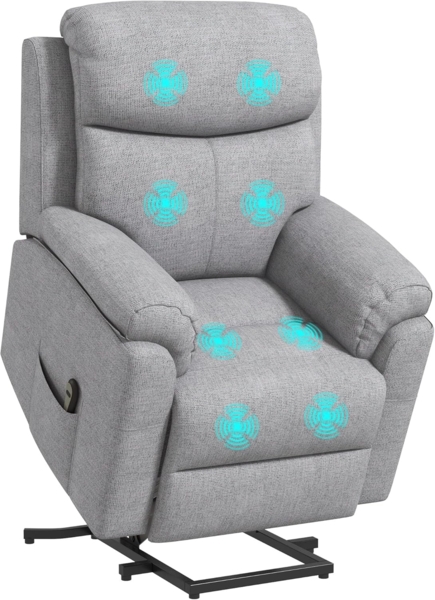 HOMCOM Relaxsessel mit Aufstehhilfe, 5 Massagemodi, Liegefunktion (Fernsehsessel, 1-St, Massagesessel), für Wohnzimmer, Grau
