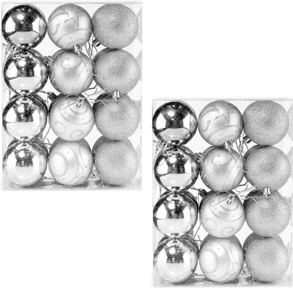 Casaria Weihnachtsbaumkugel (24 St), Christbaumkugeln 24 tlg 6cm matt glänzend glitzernd Christbaumschmuck