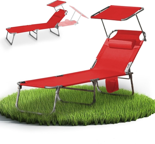 VCM Sonnenliege Dach 917010 Rot L. 185 x H. 24 x B. 55 cm
