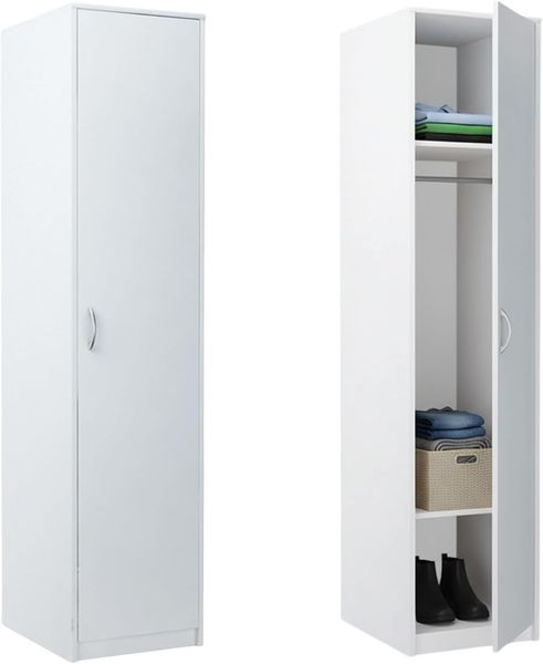 Home Collective Garderobenschrank Kleiderschrank mit 1 Tür, 1 Kleiderstange und 2 Einlegeböden 40 cm breit Schrank schmal matte Oberfläche weiß