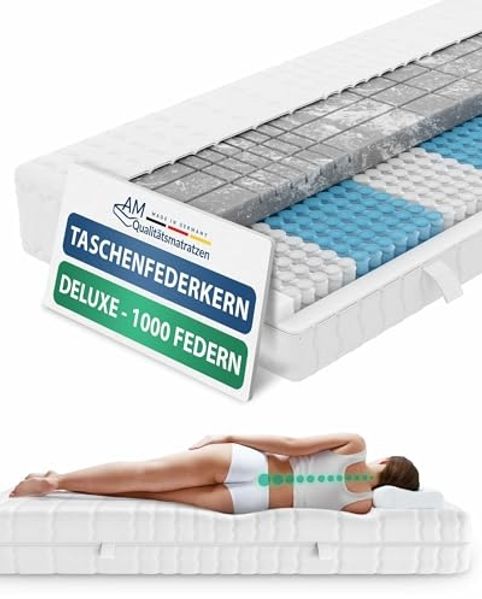AM Qualitätsmatratzen 3D Deluxe 7-Zonen Taschenfederkernmatratze 180x200 H3 - Orthopädische Matratze 24 cm hoch - Tonnentaschenfederkernmatratze 180x200 1000 Federn - Made in Germany