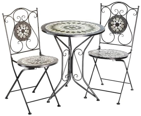 Kobolo Balkonset Tischgruppe Set MOSAIK Metall Mosaik grau schwarz, (3-tlg)