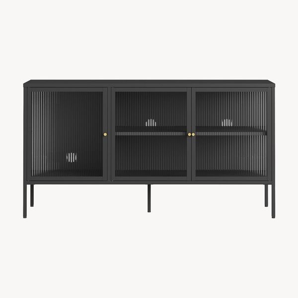 Vitrinen-Sideboard Vinterhavn Stahl 3-türig 80x150x40 cm Schwarz [en. casa] Bild 6