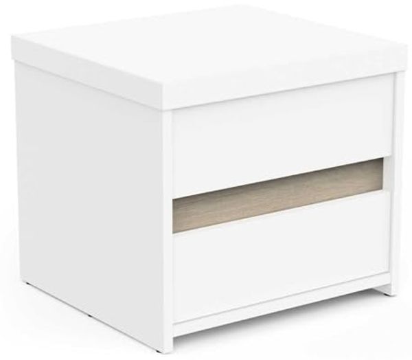 Demeyere Nachttisch mit 2 Schubladen, modernes Holz, ideal für kleine Räume, Mattweiß, Schlafzimmer für Erwachsene, 39,7 x 43,1 x 38,8 cm