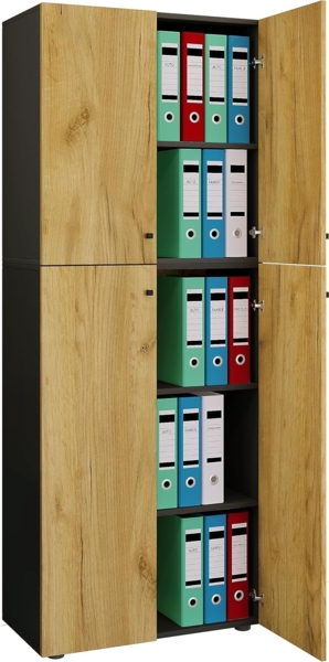 VCM Büroschrank Lona 919599 Anthrazit / Honig-Eiche B. 70 x H. 184 x T. 40 cm