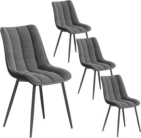 WOLTU 4 x Esszimmerstühle 4er Set Esszimmerstuhl Küchenstuhl Polsterstuhl Design Stuhl mit Rückenlehne, mit Sitzfläche aus Samt, Gestell aus Metall, Dunkelgrau, BH142dgr-4