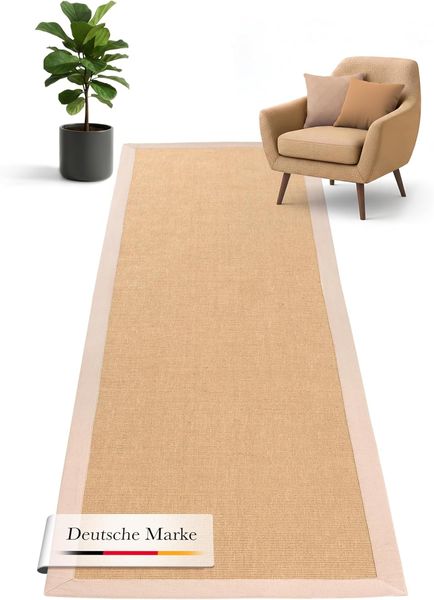 carpetfine Läufer Sisal, rechteckig, Höhe: 5 mm, mit farbiger Bordüre, Anti Rutsch Rückseite