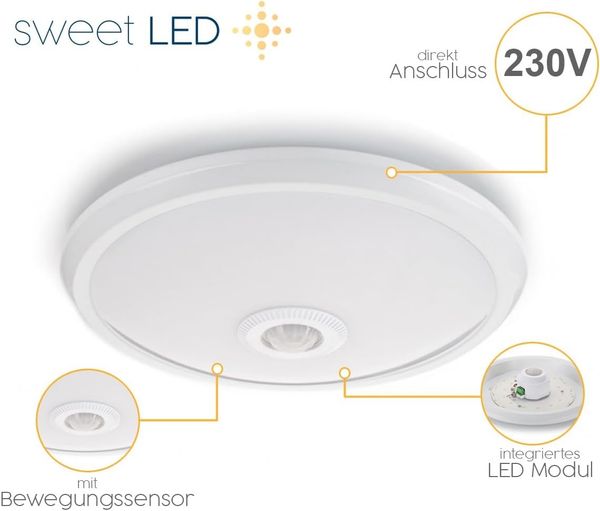 Sweet LED Deckenleuchten Bewegungsmelde weiß LED fest integriert 12W 850lm 4000K, Bewegungsmelder, LED fest integriert, Neutralweiß, Deckenlampe Bild 3