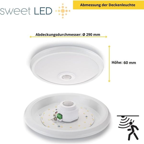 Sweet LED Deckenleuchten Bewegungsmelde weiß LED fest integriert 12W 850lm 4000K, Bewegungsmelder, LED fest integriert, Neutralweiß, Deckenlampe Bild 4