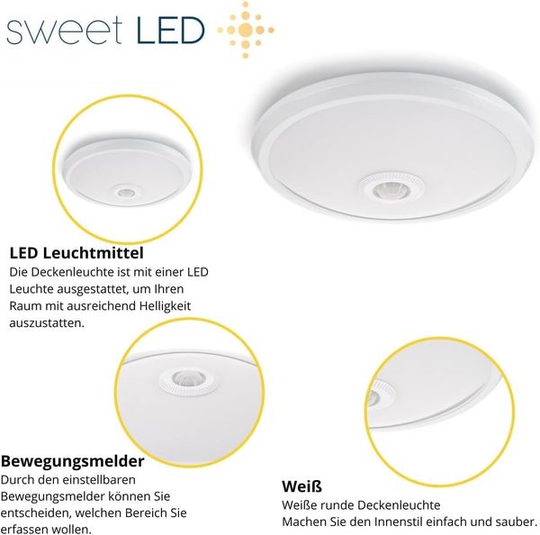 Sweet LED Deckenleuchten Bewegungsmelde weiß LED fest integriert 12W 850lm 4000K, Bewegungsmelder, LED fest integriert, Neutralweiß, Deckenlampe Bild 2