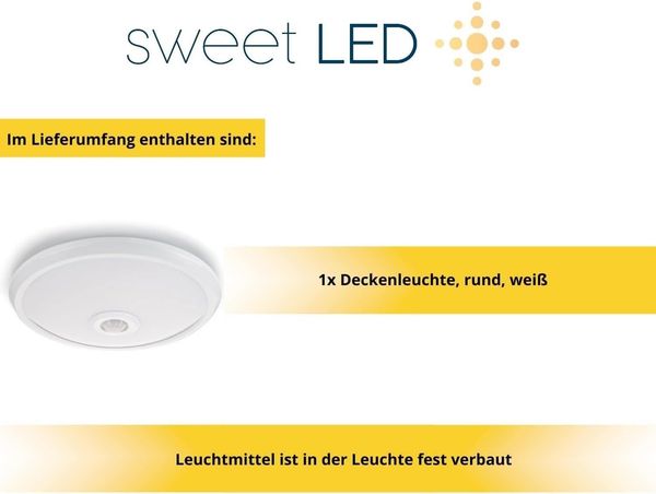 Sweet LED Deckenleuchten Bewegungsmelde weiß LED fest integriert 12W 850lm 4000K, Bewegungsmelder, LED fest integriert, Neutralweiß, Deckenlampe Bild 5