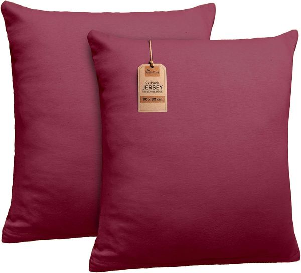 NatureMark 2er Pack Jersey Kissenbezug Kissenhülle Kissenbezüge Seitenschläferkissen Nackenkissen viele Größen und Farben ÖKO-TEX (80x80 cm, Bordeaux rot)