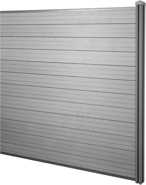 WPC-Sichtschutz Sarthe, Windschutz Zaun, WPC-Pfosten ~ Erweiterungselement, 1,88m grau