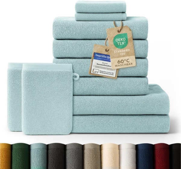 Blumtal Handtuch Set Blumtal 10 Teilig - Handtücher Set 100% Baumwolle, weich und saugstark, Frottee (10er Set), 2 Bade-, 4 Hand-, 2 Gästetücher + 2 Waschlappen Bild 1