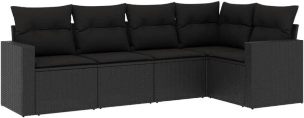 vidaXL 5-tlg. Garten-Sofagarnitur mit Kissen Schwarz Poly Rattan 3251262