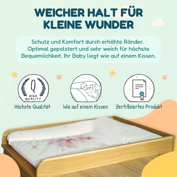 Ceba Baby® weiche Wickelauflage 75x72 cm - Baby Wickelunterlage- Wickeltischauflage für Junge und Mädchen - Wasserdicht, abwaschbar - OEKO-TEX® Standard 100 - Made in EU -Elefant im Ballon Bild 4