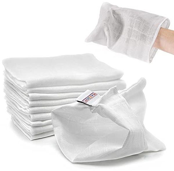 Makian Baby Waschlappen Set - 10 Stück weiche Mull Waschhandschuhe aus 100% Baumwolle, kleine Kinder Babywaschlappen (20x17 cm), ÖKO-TEX Standard 100 geprüft - Weiß